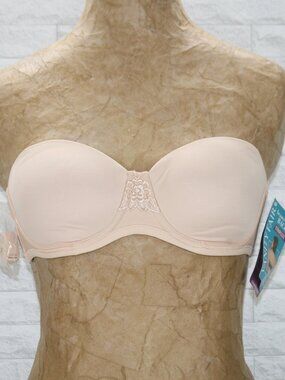 VANITY FAIR Bra Strapless Removable Straps Nude Beige Underwire Padded 34B